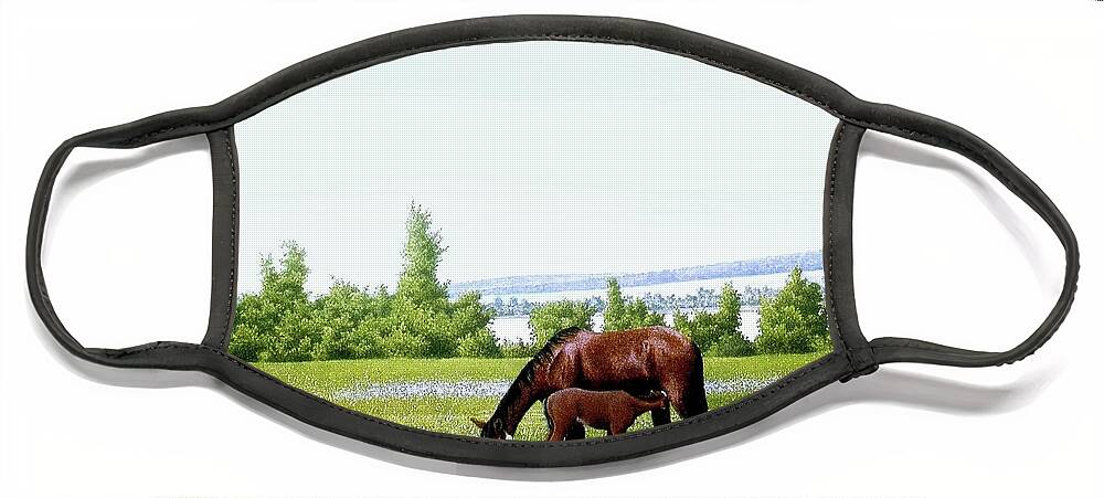 Horses Face Mask featuring the painting Mother raising little Junior by Conrad Mieschke
