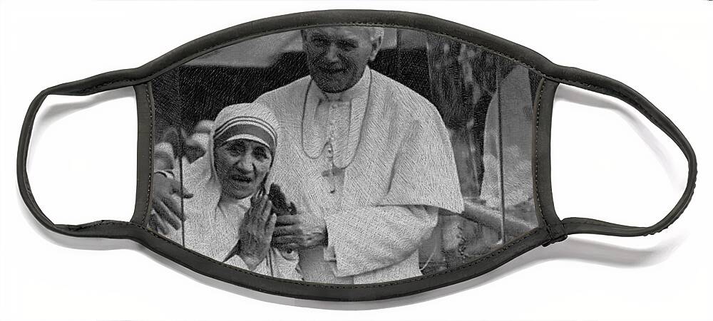 Mother Teresa Face Mask featuring the painting Mother Teresa Pope John Paul by Tony Rubino