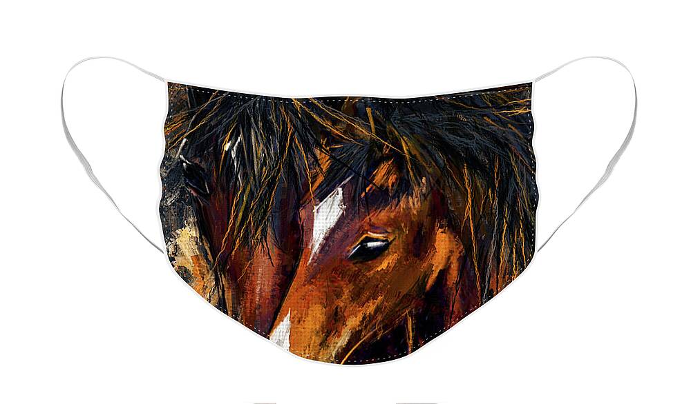Mare And Foal Face Mask featuring the painting Motherly Love - Horse And Foal Art by Lourry Legarde