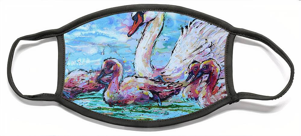  Face Mask featuring the painting Vigilant White Swan by Jyotika Shroff