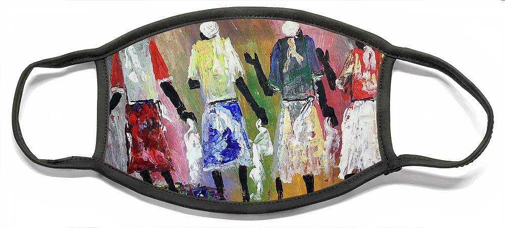 African Art Face Mask featuring the painting Mothers Of Peace by Peter Sibeko 1940-2013