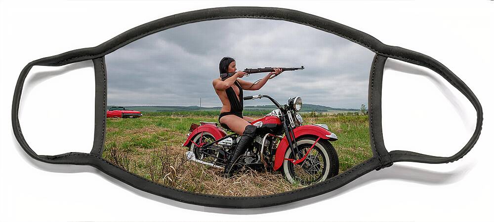 Motorcycle Face Mask featuring the photograph Motorcycle Babe by Bill Cubitt