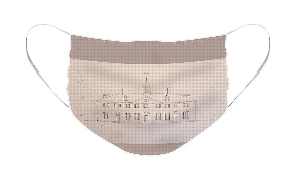 Sketch Face Mask featuring the drawing Mount Vernon by John Klobucher