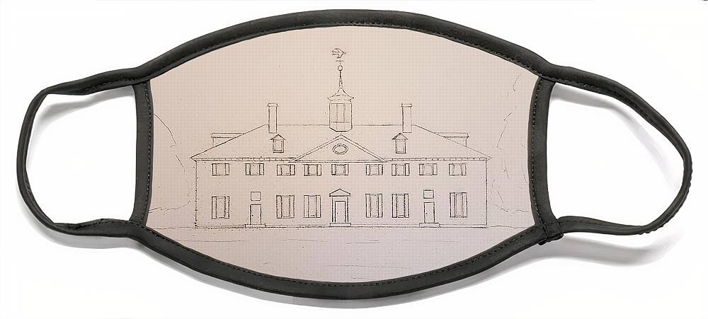 Sketch Face Mask featuring the drawing Mount Vernon by John Klobucher