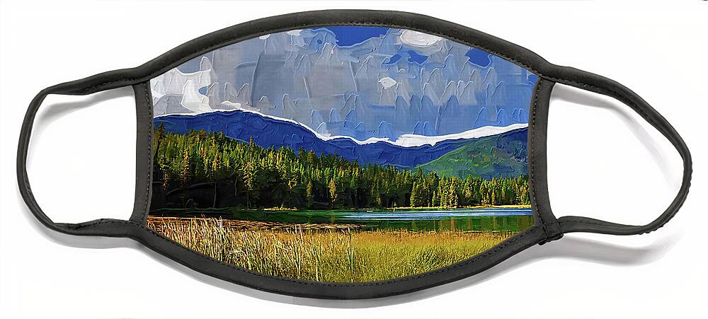 Hidden-lake Face Mask featuring the digital art Mountain Lake by Kirt Tisdale
