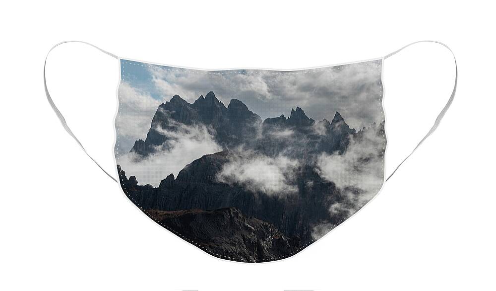 Dolomite Mountains Face Mask featuring the photograph Mountain peaks at Tre cime area in Italy by Michalakis Ppalis