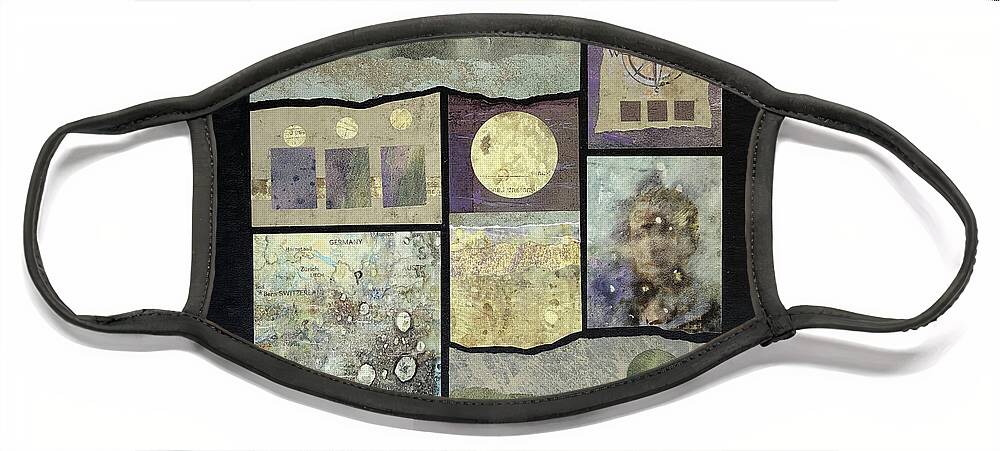 Collage Face Mask featuring the mixed media Moving Through the World by MaryJo Clark