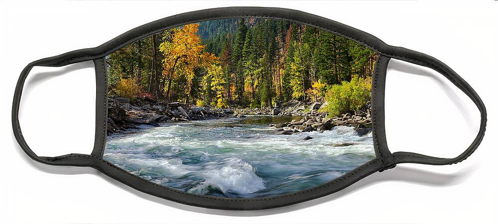 Moving Water On The Wenatchee River Face Mask featuring the photograph Moving water on the Wenatchee River by Lynn Hopwood