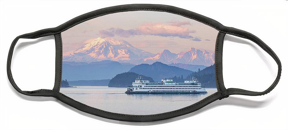 Mount Baker Face Mask featuring the photograph Mt. Baker Ferry Sunset by Michael Rauwolf