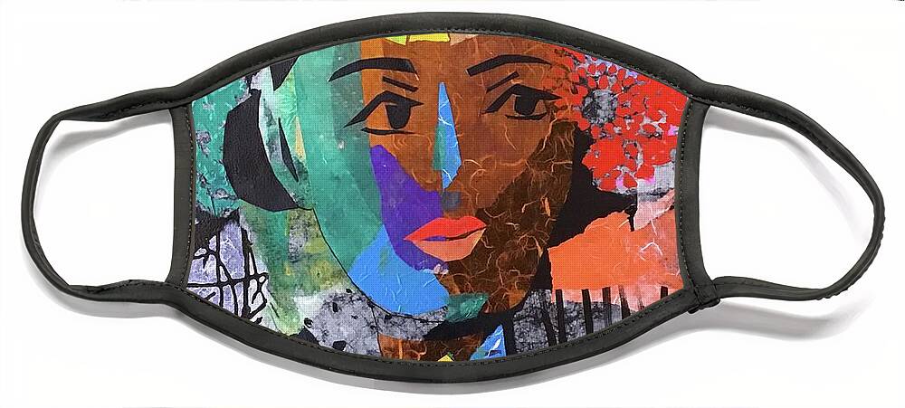 Portrait Face Mask featuring the painting Mujer con Bananas by Elaine Elliott