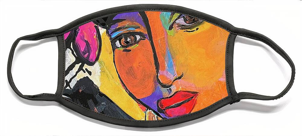 Mexican Woman Face Mask featuring the painting Mujer con Pajaro by Elaine Elliott