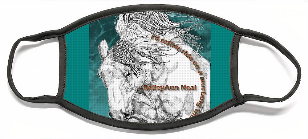 Mustang Horse Face Mask featuring the mixed media Mustang with Quote by Equus Artisan