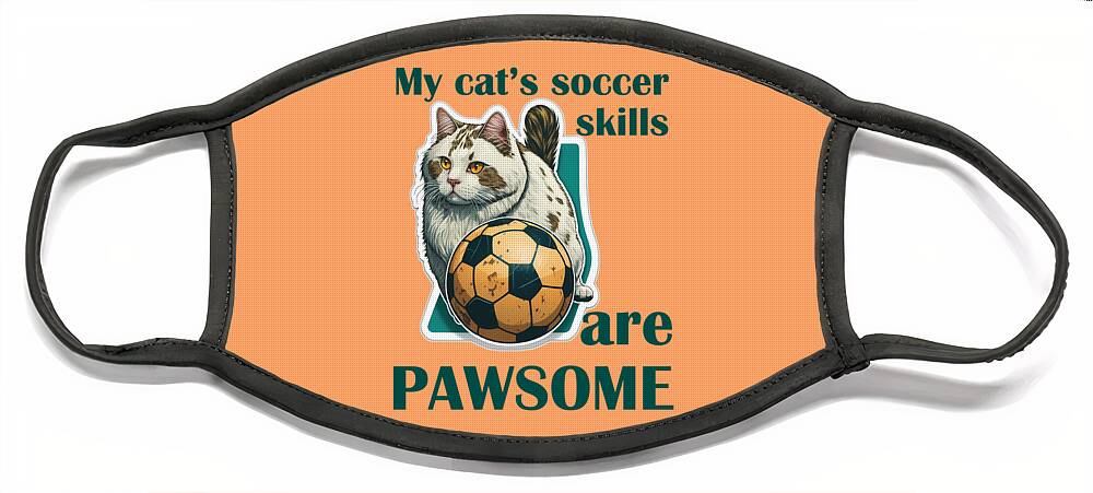 Cat And Soccer Face Mask featuring the digital art My Cat's Soccer Skills Are Pawsome by Caito Junqueira