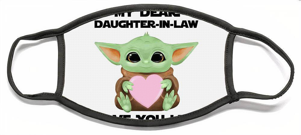 Daughter-in-law Face Mask featuring the digital art My Dear Daughter-In-Law Love You I Do Cute Baby Alien Sci-Fi Movie Lover Valentines Day Heart by Jeff Creation