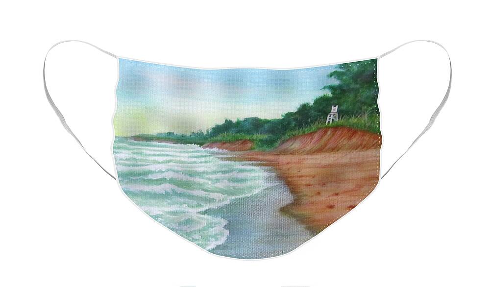 Waves Face Mask featuring the painting My Private Cove by Pamela Kirkham
