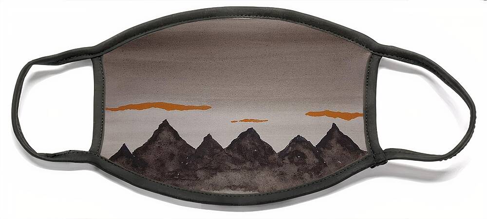 Watercolor Face Mask featuring the painting Mysterious Mountains by John Klobucher