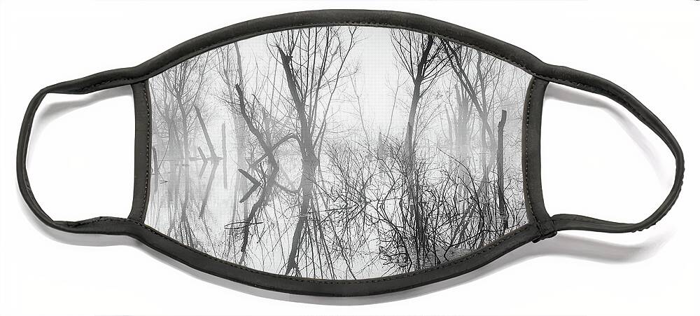 Abstract Face Mask featuring the photograph Mystical Lake In Black And White by Jordan Hill