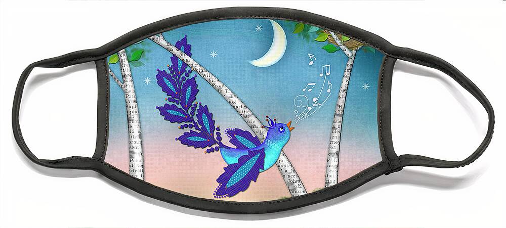 Letter N Face Mask featuring the digital art N is for Nightingale by Valerie Drake Lesiak