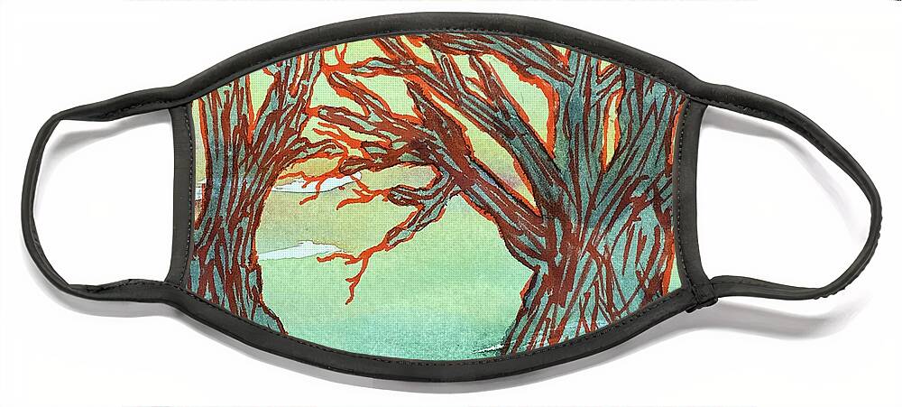 Trees Face Mask featuring the painting Naked Trees #38 by Anjel B Hartwell