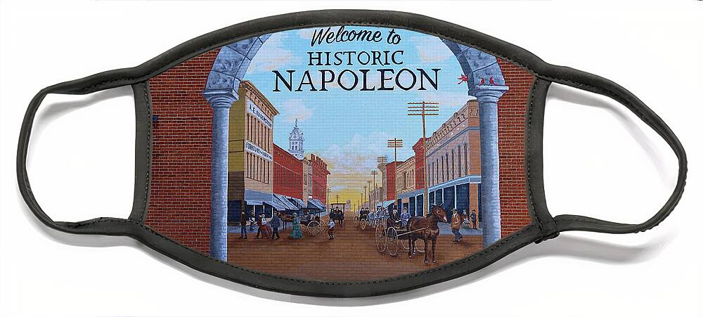 Mural Face Mask featuring the photograph Napoleon Ohio Mural by Dave Rickerd 9850 by Jack Schultz