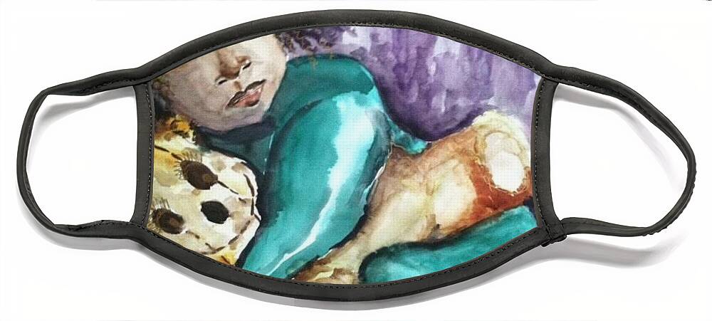  Face Mask featuring the painting Naptime by Angie ONeal