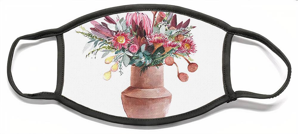 Australian Flowers Face Mask featuring the painting Native Flowers Still Life in Vase by Chris Hobel