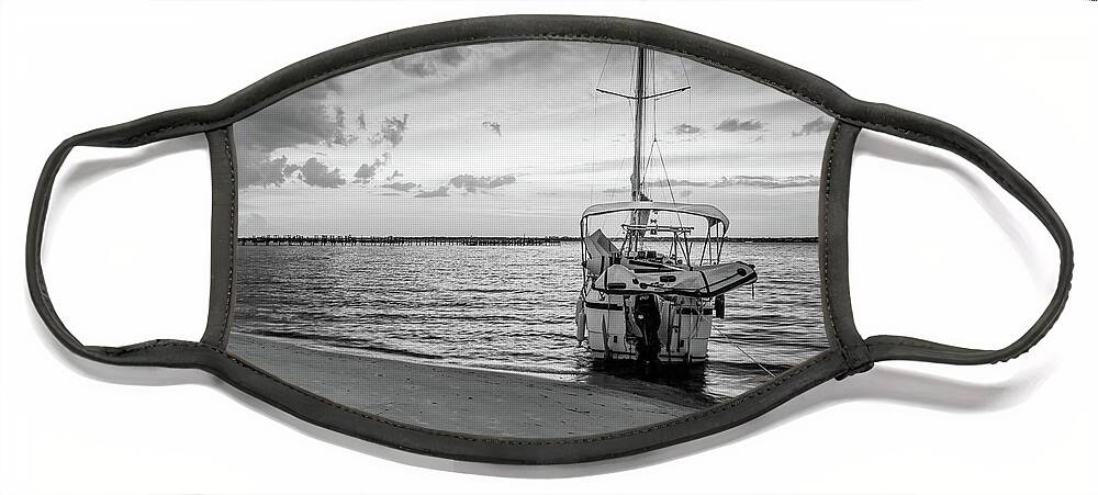 Navarre Face Mask featuring the photograph Navarre Florida Fire Sunset Grayscale by Jennifer White
