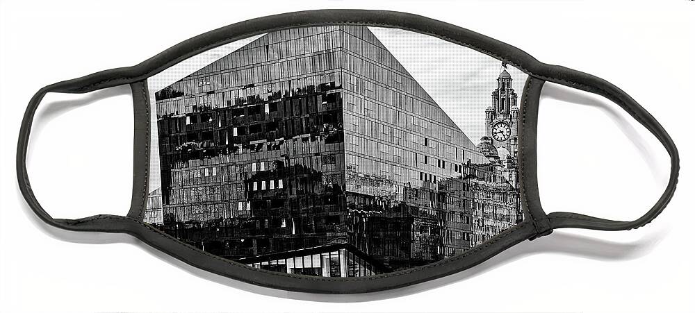 Liverpool Face Mask featuring the photograph New and Old Liverpool Monochrome by Jeff Townsend