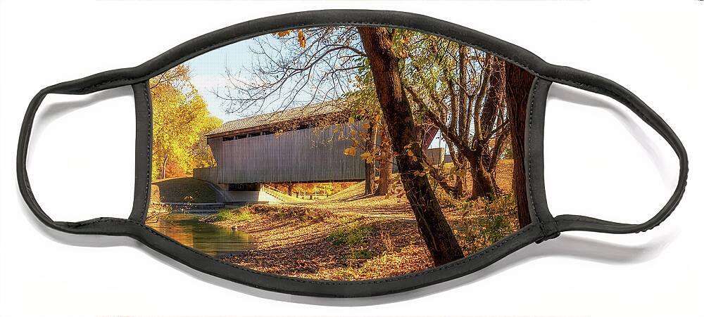New Brownsville Covered Bridge Face Mask featuring the photograph New Brownsville Covered Bridge - Columbus, IN by Susan Rissi Tregoning