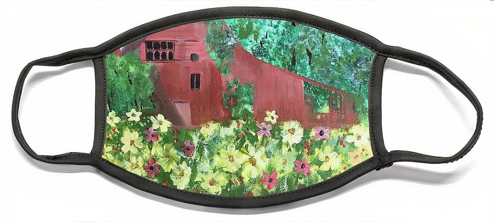 Original Art Work Face Mask featuring the painting New England Barn Scene #2 by Theresa Honeycheck