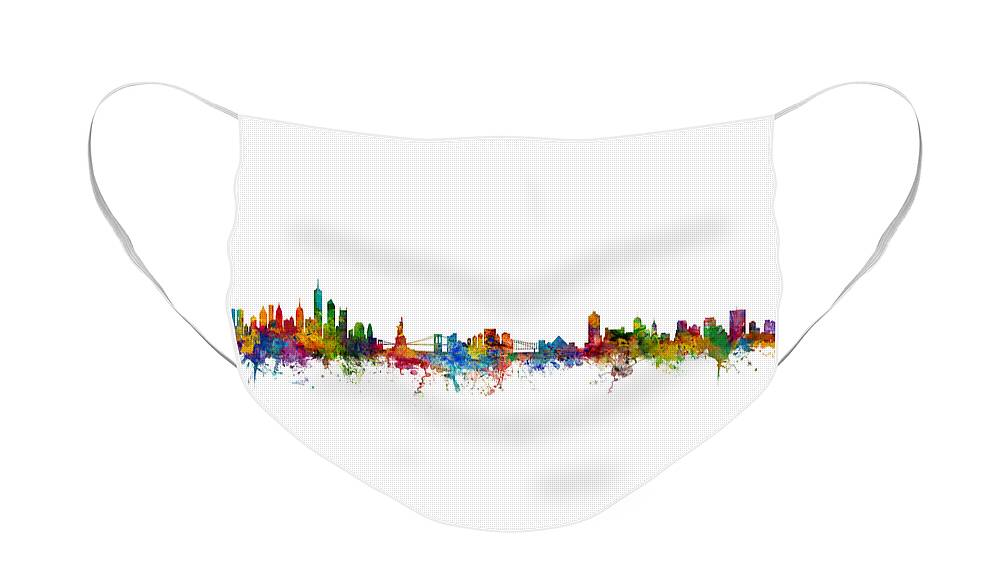 New York Face Mask featuring the digital art New York and Memphis Skyline Mashup by Michael Tompsett