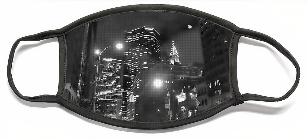 New York Face Mask featuring the photograph New York City at Night Full Moon by Russel Considine