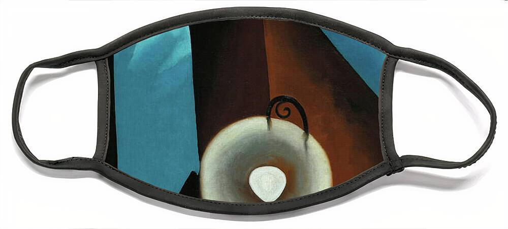 Georgia O'keeffe Face Mask featuring the painting New York street with moon - abstract modernist cityscape painting by Georgia O'Keeffe