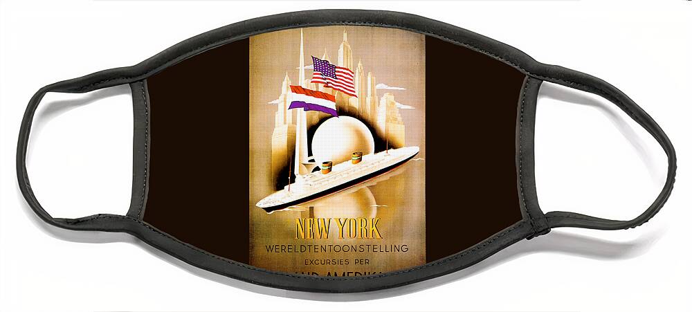 New York Face Mask featuring the painting New York Wereldtentoonstelling excursies per Holland Amerika Lijn Poster 1938 by Unknown