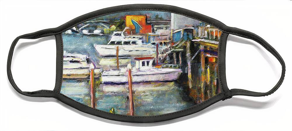 Newport Face Mask featuring the painting Newport, OR Harbor by Mike Bergen
