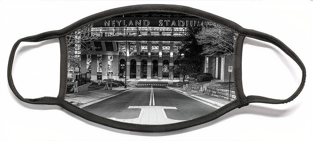 University Of Tennessee At Night Face Mask featuring the photograph Neyland Stadium at the University of Tennessee at night in black and white by Eldon McGraw
