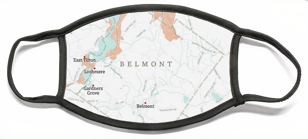 New Hampshire Face Mask featuring the digital art NH Belknap Belmont Vector Road Map by Frank Ramspott