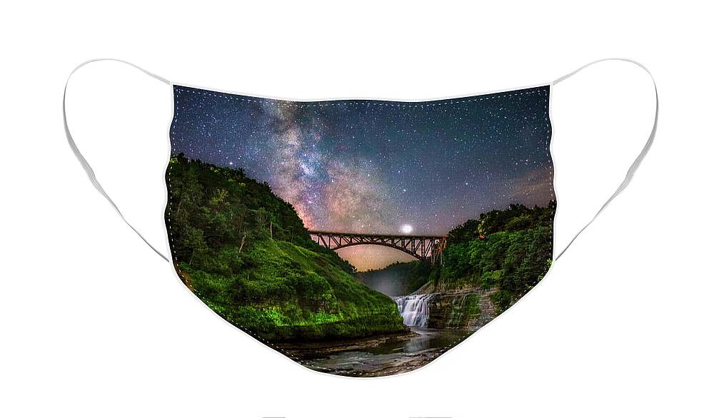 Letchworth State Park Face Mask featuring the photograph Night at Upper Falls by Mark Papke