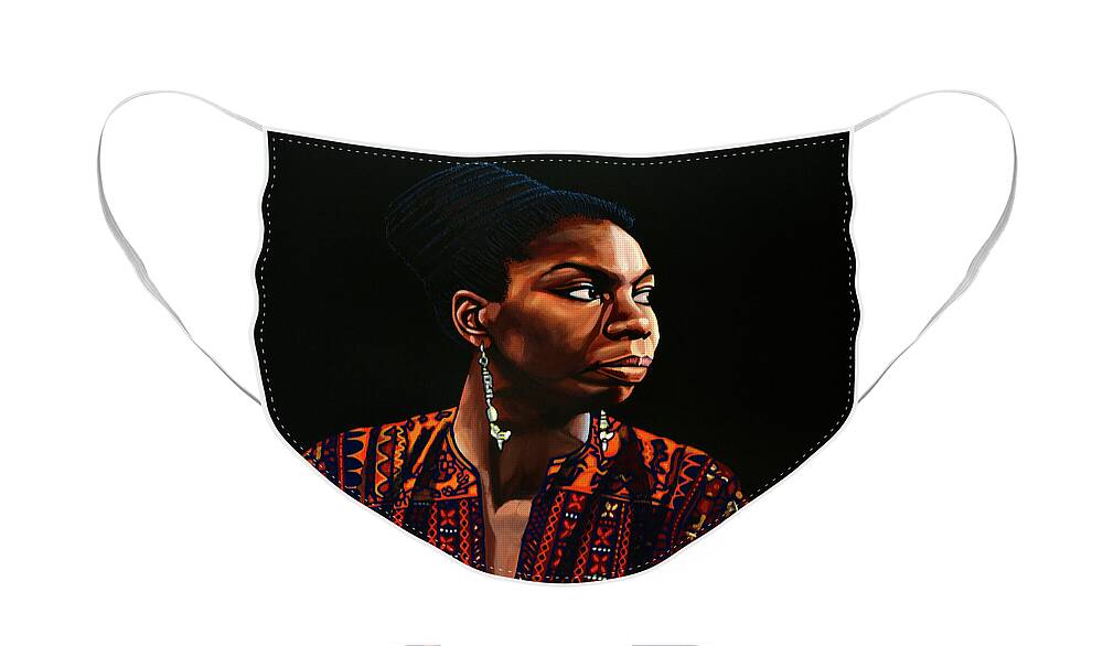 Nina Simone Face Mask featuring the painting Nina Simone Painting by Paul Meijering