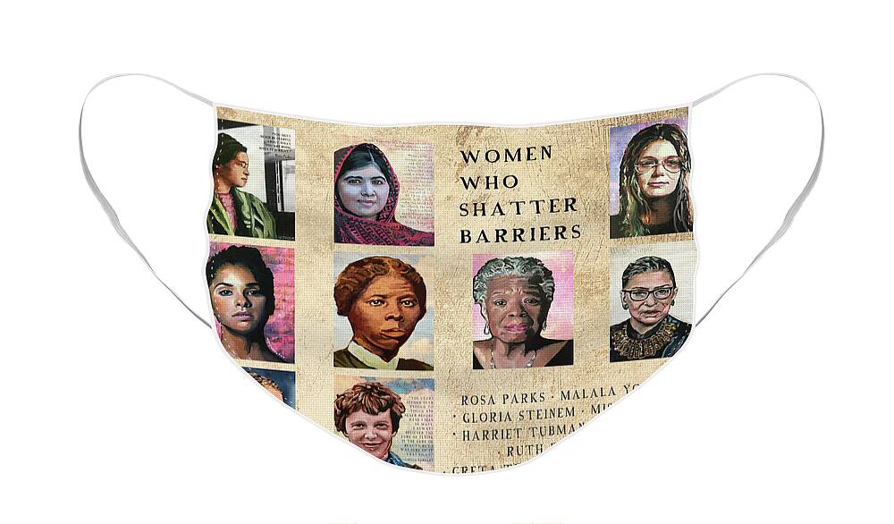 Women Of Influence Face Mask featuring the painting Nine Women Who Shatter Barriers by Christina Tarkoff
