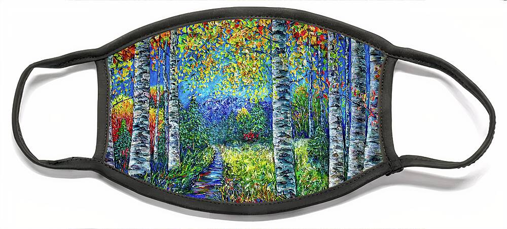 Nature Face Mask featuring the painting Nocturne Blue with Aspen Trees by OLena Art