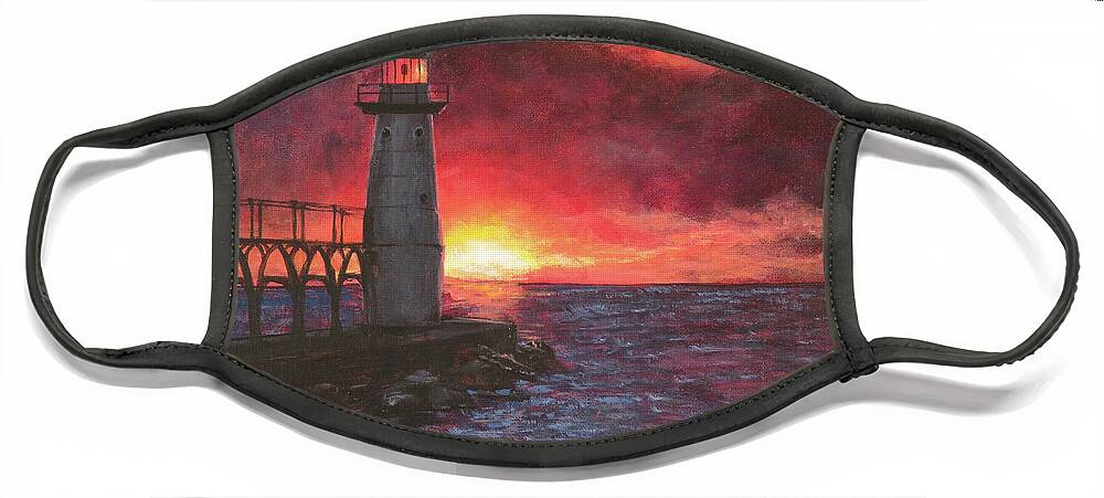 North Pierhead Face Mask featuring the painting North Pierhead Lighthouse by Zan Savage