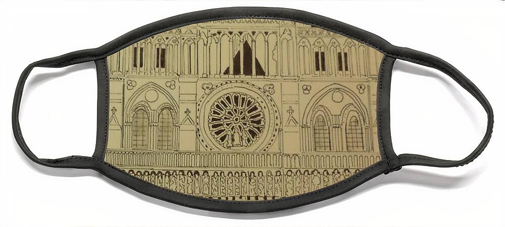 Donnsart1 Face Mask featuring the drawing Notre Dame Ink Drawing by Donald Northup