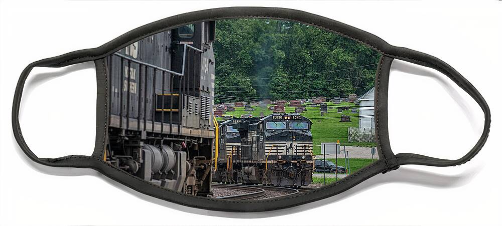 Railroad Face Mask featuring the photograph NS 124-31 Meets NS 376-01 At Taswell Indiana by Jim Pearson