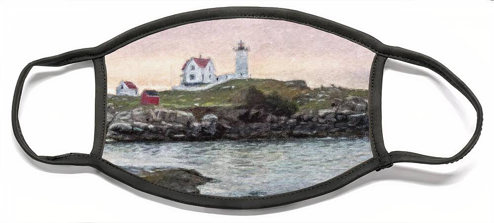 Nubble Light Sunrise Painting Face Mask featuring the painting Nubble Lighthouse Impressionistic Painting by Dan Sproul