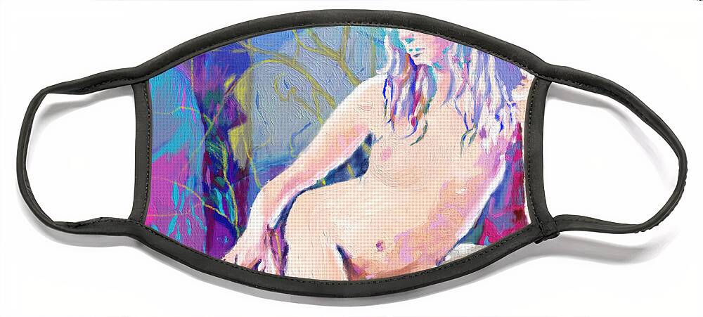 Nude Face Mask featuring the mixed media Nude with Flower by Ann Leech