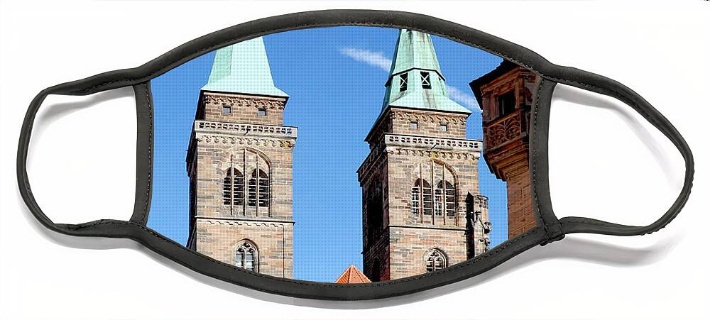 Church Face Mask featuring the photograph Nuremberg church with tall steeples and bells by Gunther Allen