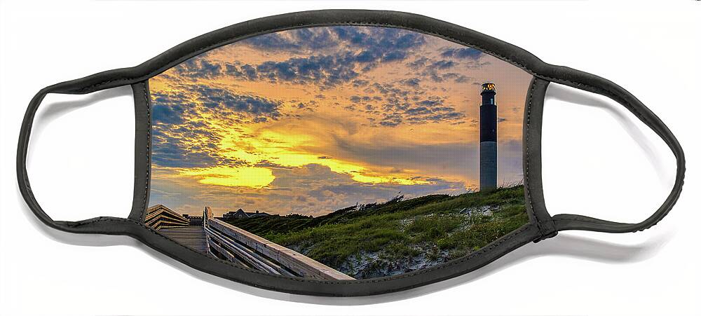 Oak Island Face Mask featuring the photograph Oak Island Lighthouse Sunset by Nick Noble