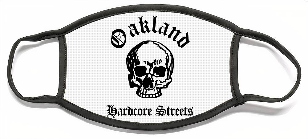 Oakland Face Mask featuring the drawing Oakland California Hardcore Streets Urban Streetwear White Skull, Super Sharp PNG by Kathy Anselmo