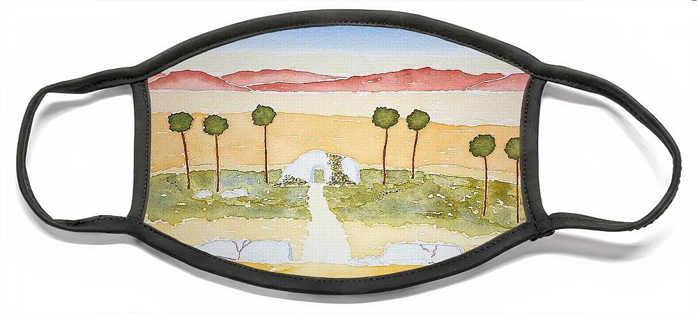 Watercolor Face Mask featuring the painting Oasis of Lore by John Klobucher